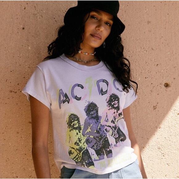 Anthropologie LeLuv Size XL ACDC Graphic Band Tour Tee Rock USA Cotton New Af17 - Picture 2 of 10